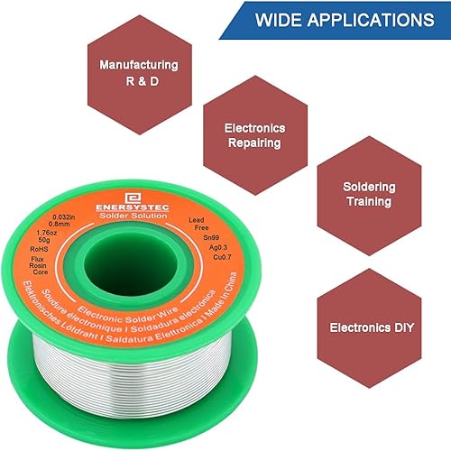 Miniatura 6 de Cable de soldadura sin plomo Resina Core Flux 0.031 in Soldadura eléctrica fina Sn99 Ag0.3 Cu0.7 Flujo 0.032in 0.11lb para soldadura electrónica