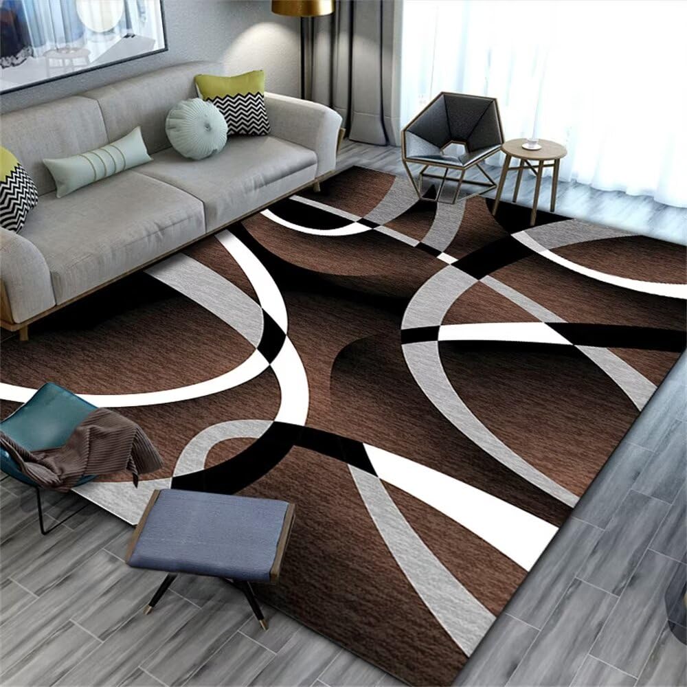 Tapis de chambre adulte décoratif marron au design semi-circulaire