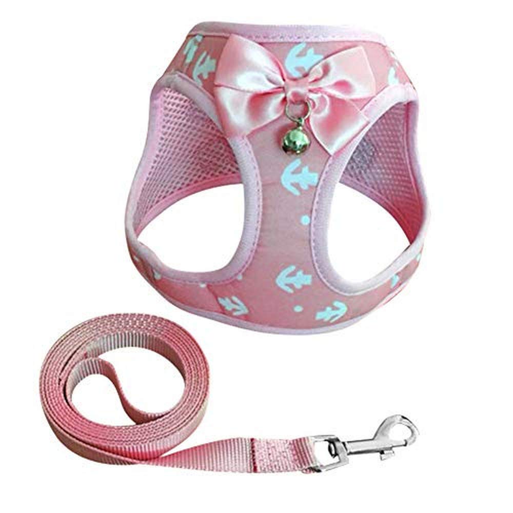 AUSUKY Arnés suave y ajustable para mascotas con correa, chaleco clásico acogedor con lazo para perros pequeños y medianos (XXS, rosa)