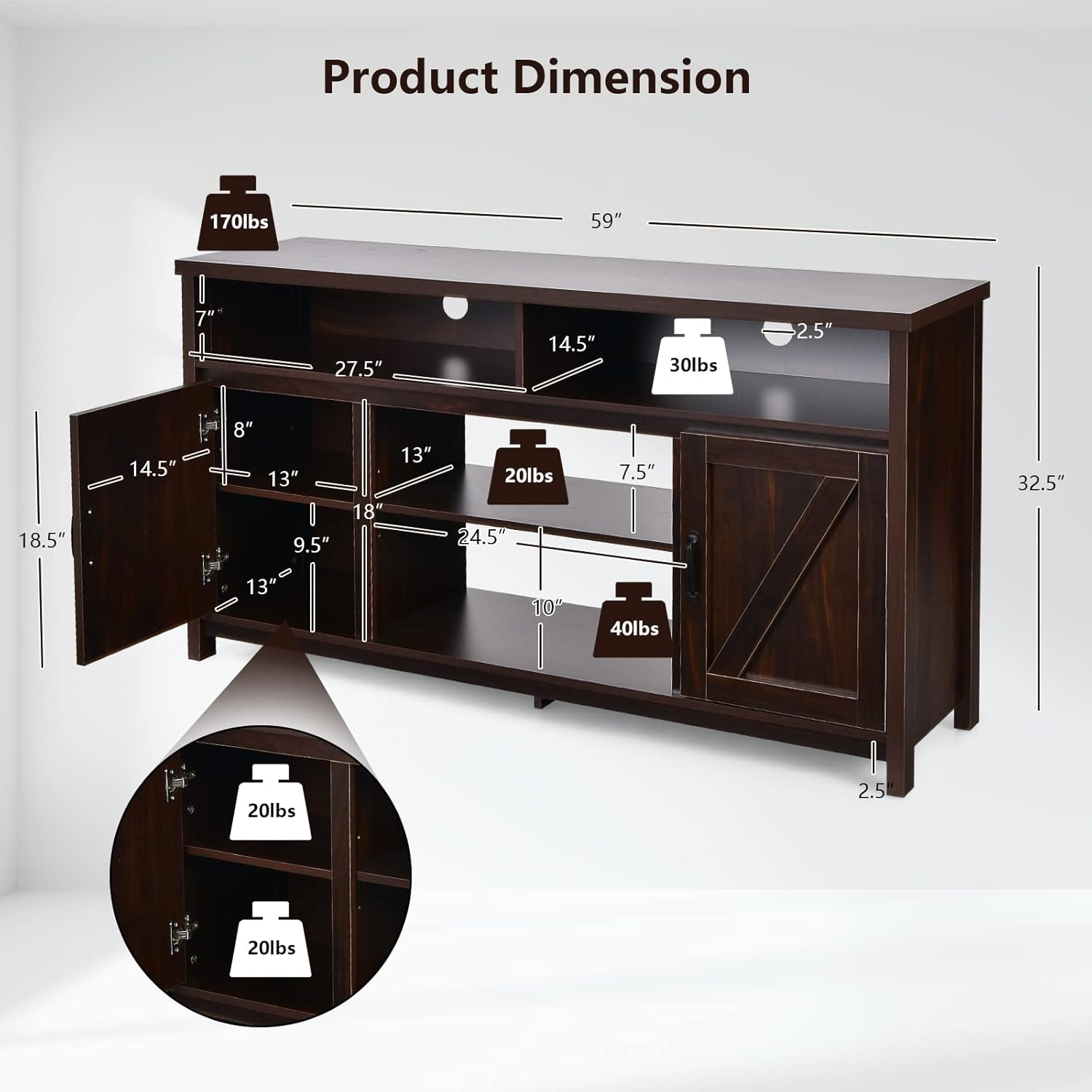 Tangkula Modern Farmhouse TV Stand with Double Barn Doors, 59 inch TV Storage Cabinet for TVs Up to 65 Inches, Adjustable Shelves, Wood Entertainment Center Console Table for Living Room (Coffee)