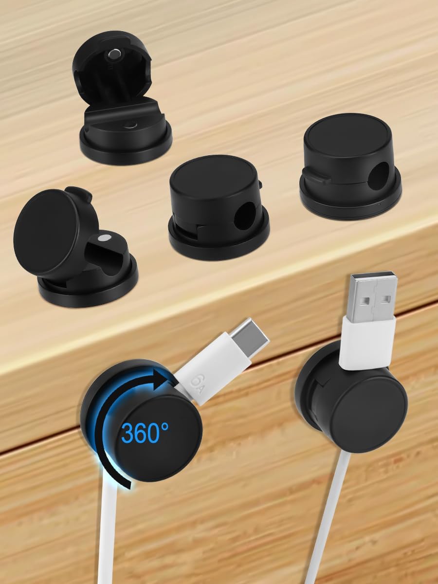 6 Pack Magnetic Cord Organizer, Cable Management, Wire Holder, Hide Organizer, Cable Ties, Cable Label, Phone USB Charger Cable for Office, Desk, Nightstand (White)