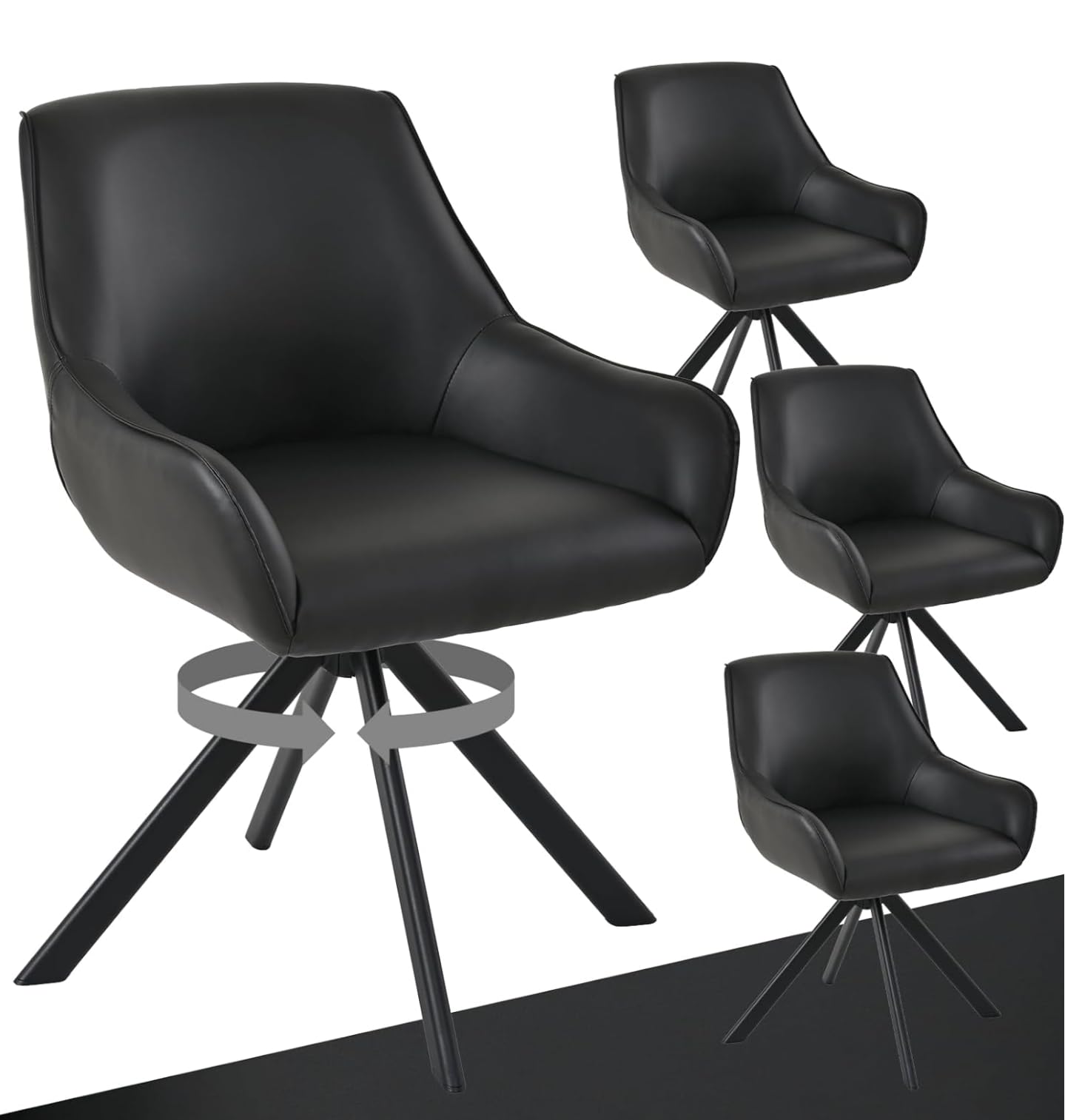 Set of 4 Chairs 360 Degree Rotating Stylish, Modern, Elegant & Comfortable PU Leather Arms Chairs for Dinning Living Hotel Cafe (4 Chairs) (Black Set of 4)-image-19