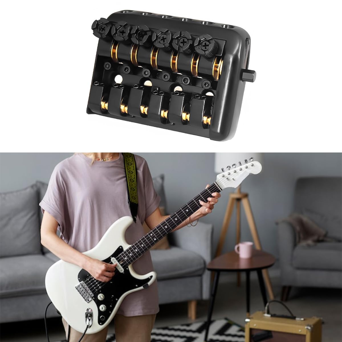 Grobo Puente sin cabeza de cuerda y cabezales de máquina, cordal de puente de guitarra sin cabeza, para reemplazo de guitarra eléctrica