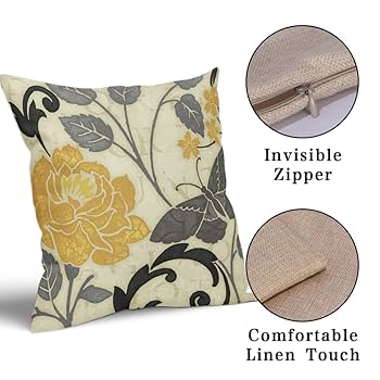m Amazon.com: Grey And Yellow Flower Pillow Covers 20x20 Set
