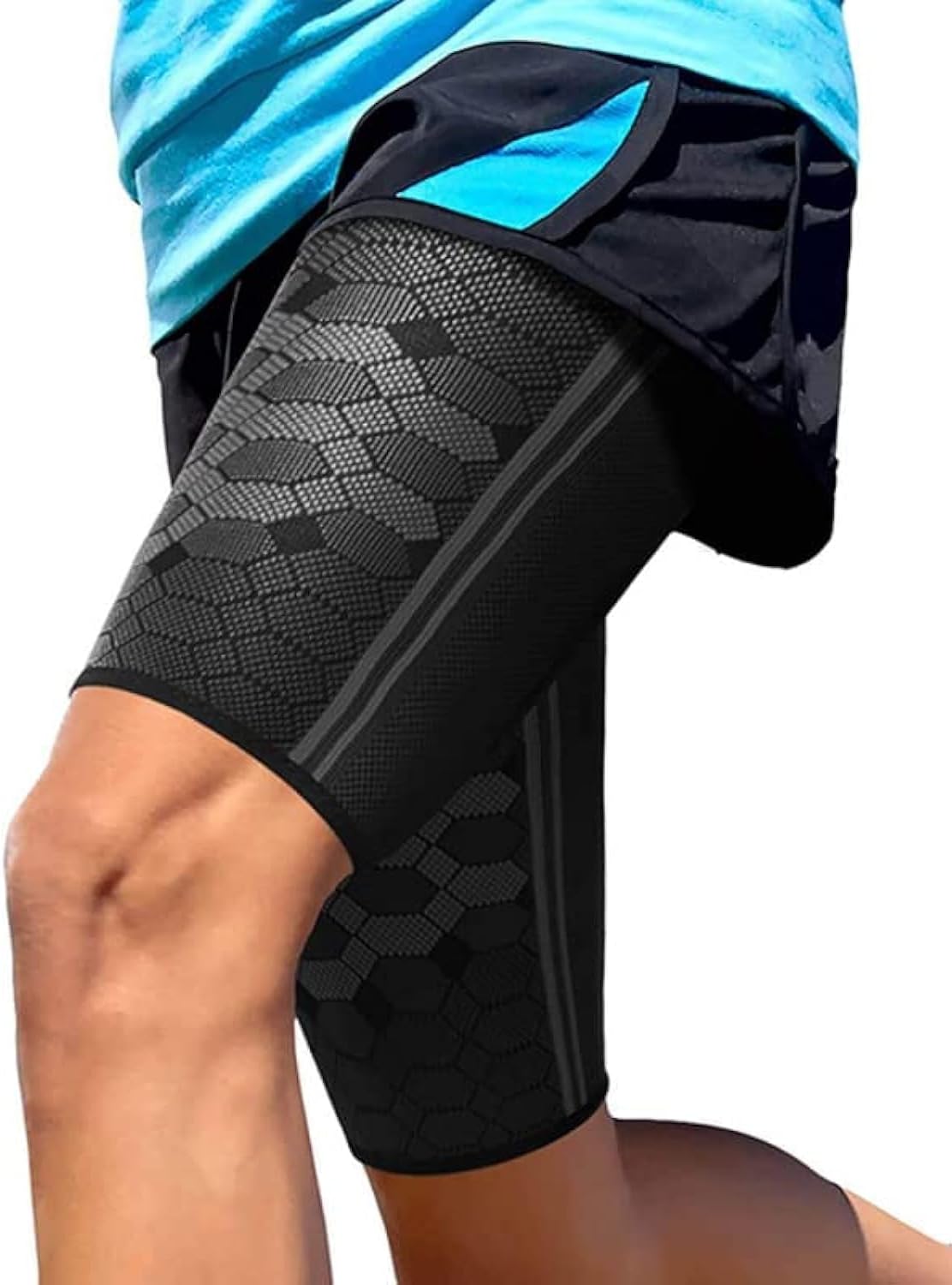 Thigh Compression Sleeves (1Pair), Compression Sleeve for Quad & Groin Relief & Recovery, Thigh Brace Support Anti Slip Upper Leg Sleeves for Men and Women,Great for Running (Small, Black)