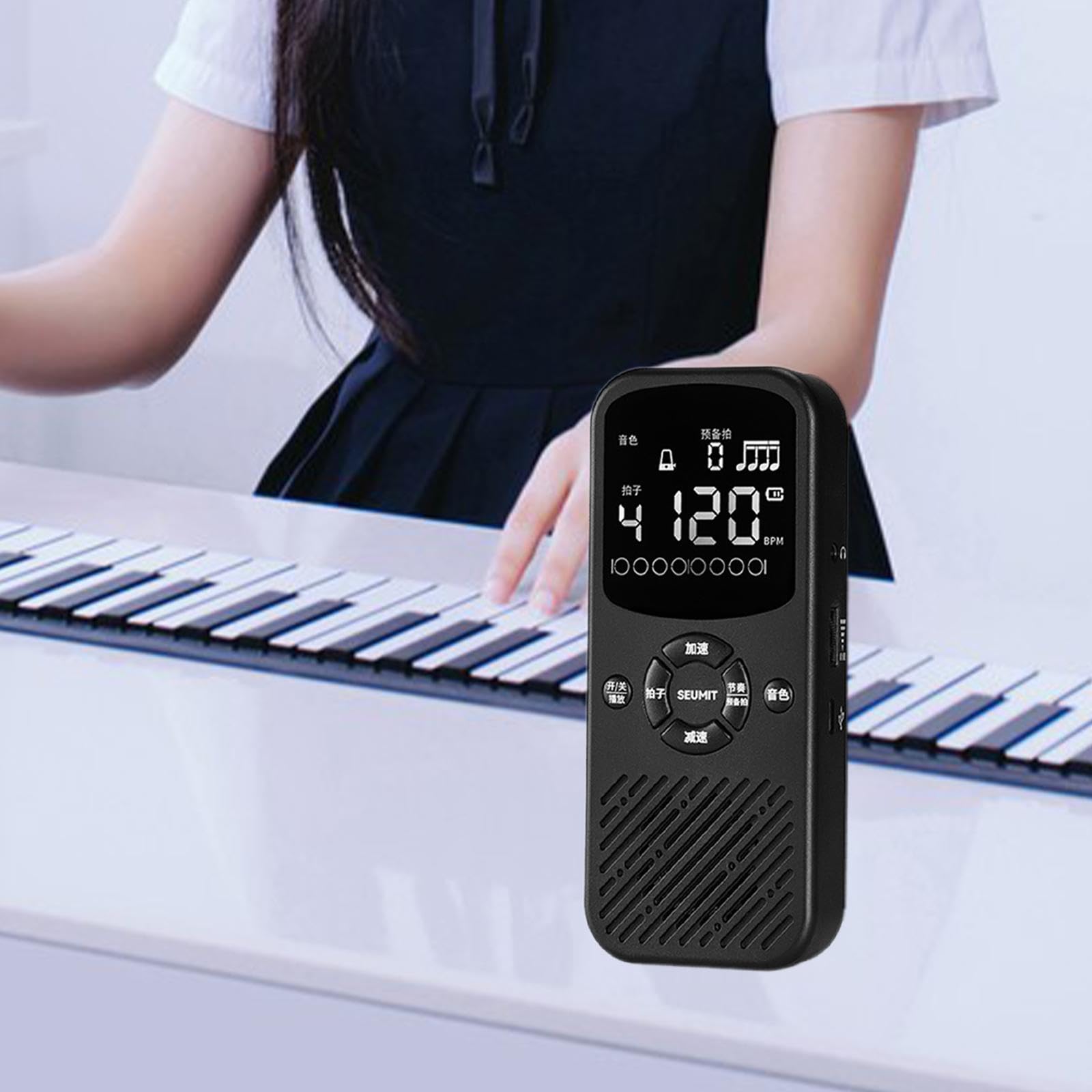 Metrónomo Electrónico para Piano Digital, Volumen Ajustable, Múltiples Efectos de Sonido, Pantalla, Portátil, Adecuado para Músicos Profesionales, Negro