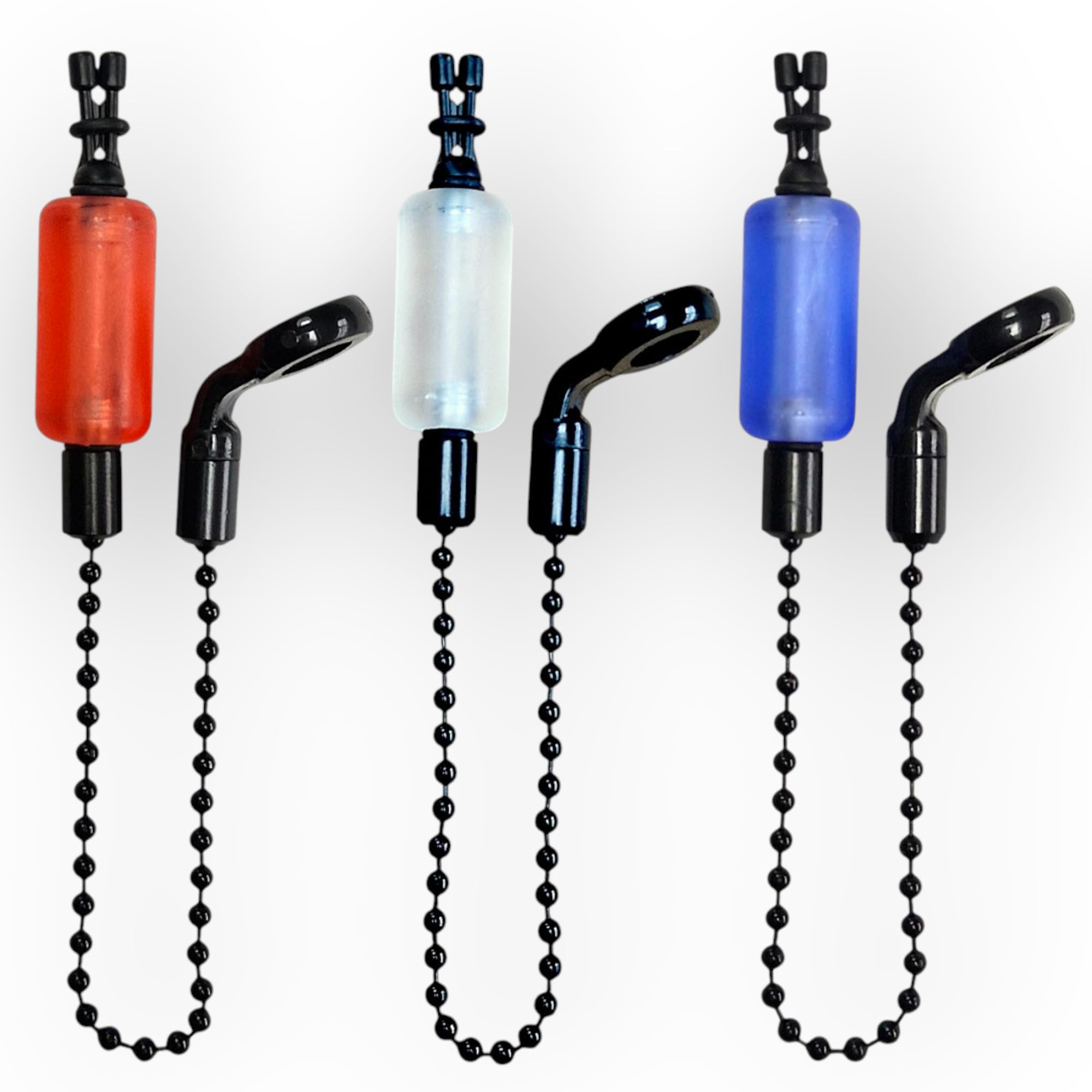 TJR Tackle 3 x Pro Ace III Bite Indicators Bobbins Short 15cm Chain For Fishing Bite Alarms 6 Translucent colour options (Translucent Red, Green, Blue)