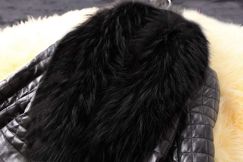 Cappotto in pelle da donna, nero, grande, in pelliccia sintetica, a maniche lunghe, per autunno e inverno, da montagna, elegante, in finta pelliccia