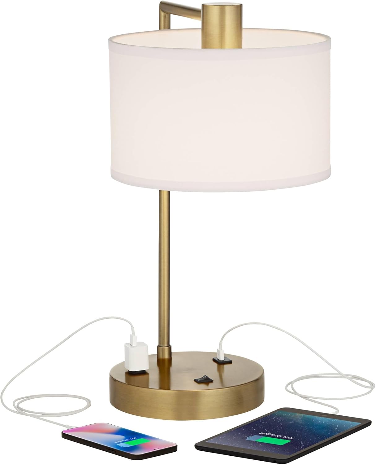 360 Lighting Colby 21" High Small Modern Desk Lamps Set of 2 USB Port AC Power Outlet Smart Socket Gold Metal White Shade Home Office Living Room Charging Bedroom Bedside Nightstand House Reading