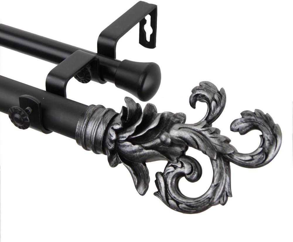 Rod Desyne Home Decorative Plume Double Curtain Rod 28-48 inch - Black