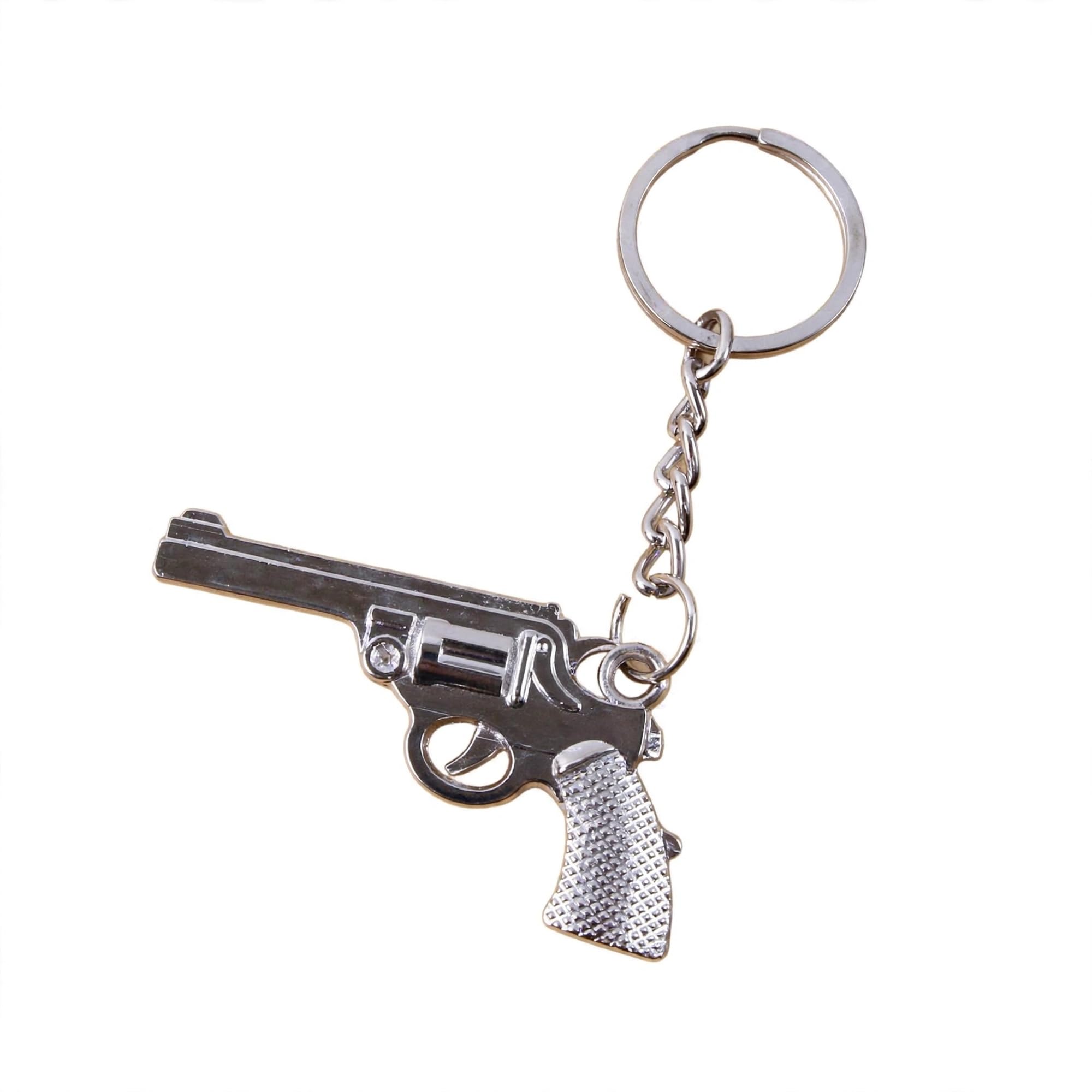 Metal Revolver Gun Keychain Silver Chrome Zinc Alloy for Men-image-6