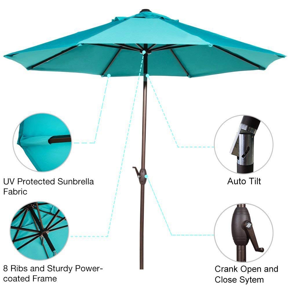 Amazon Com Abba Patio 9 Ft Sunbrella Patio Umbrella Market Outdoor Table Umbrella With Auto Tilt And Crank Turquoise Garden Outdoor