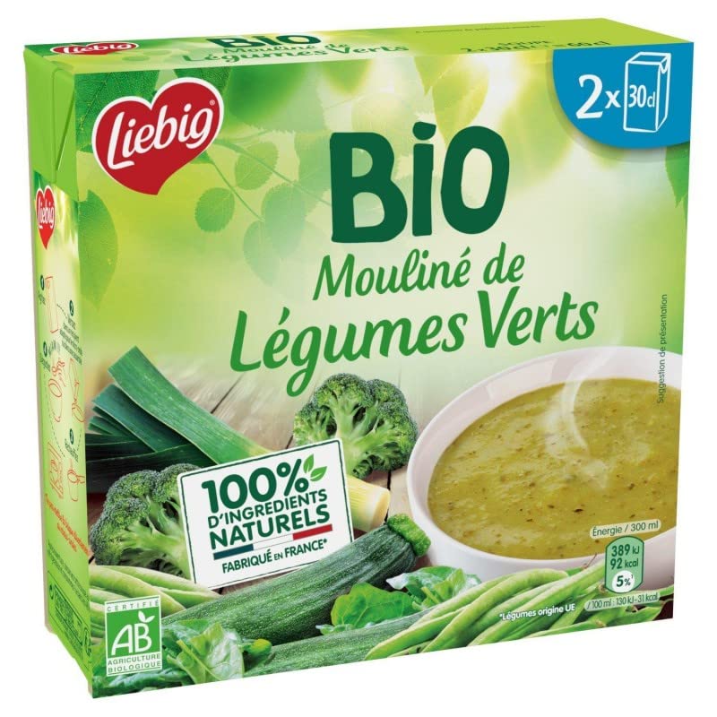 Mouliné de légumes verts bio Liebig 4x600g la brique saine de potage prêt à consommer