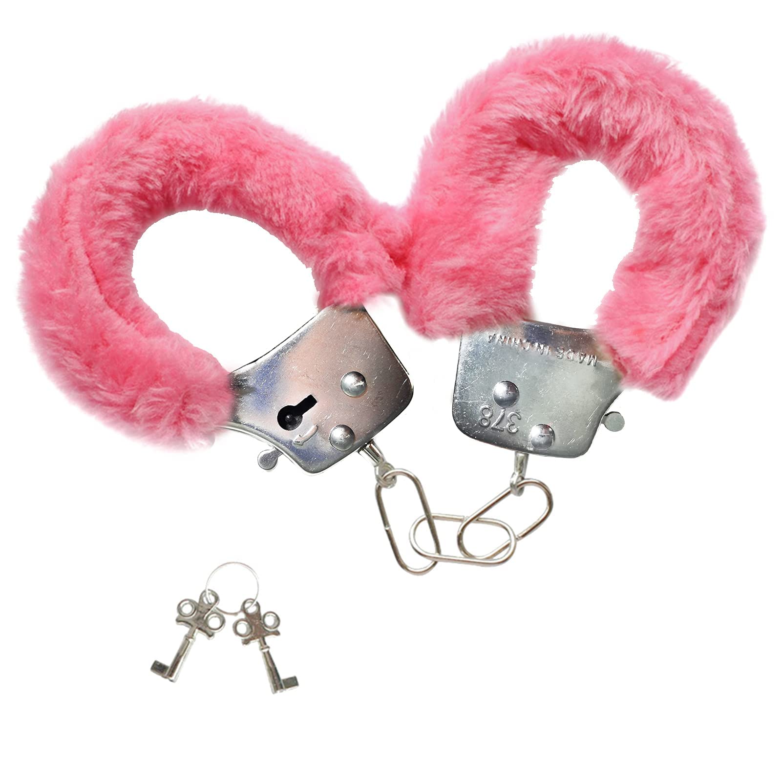 Toy Handcuffs, Fur Cusioned Metal Handcuffs with Safety Lock, Pretend Play Dress Up Party Handcuffs - Pink