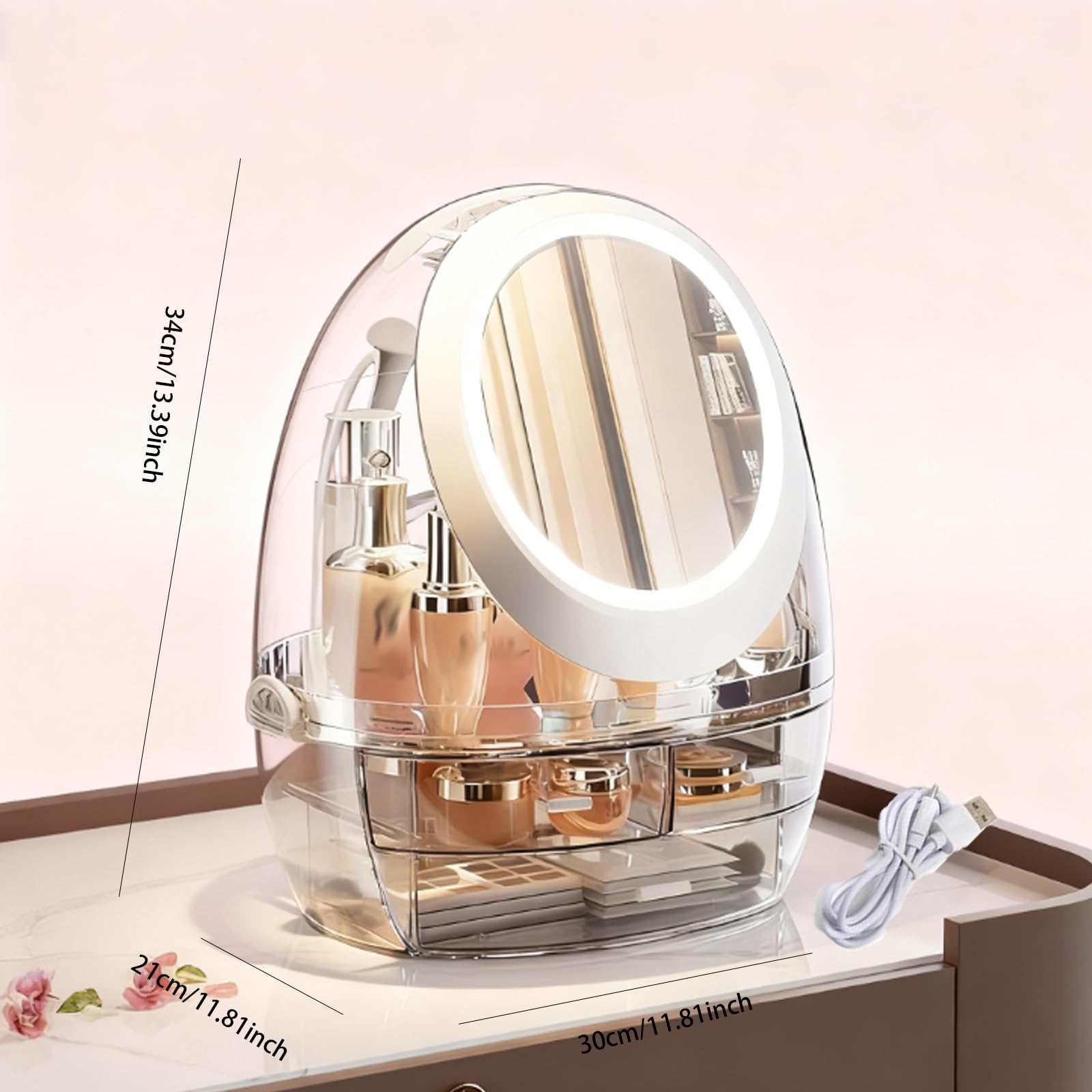Organizzatore di trucco, organizzatore di cura della pelle con cassetti e coperchio trasparente, espositore di cosmetici per l'organizzatore di vanità e lo stoccaggio del piano di lavoro del b
