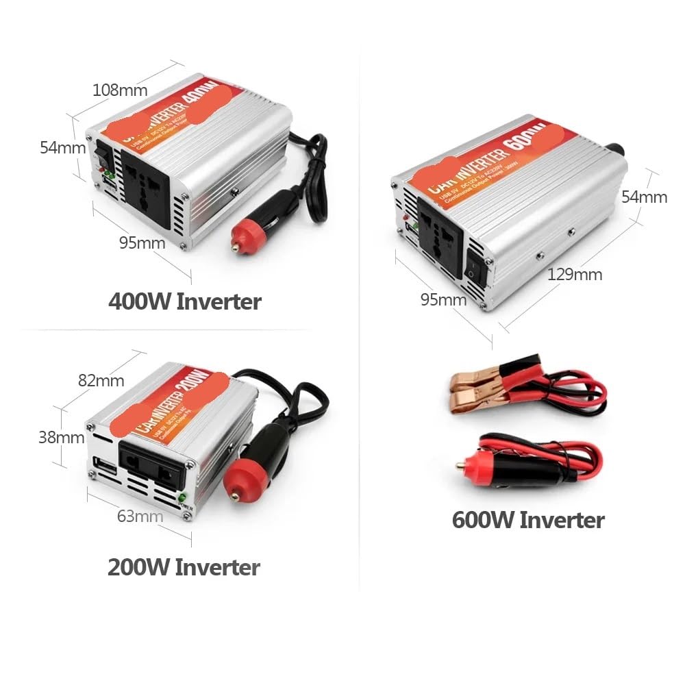 Inversor de potencia Inversor de corriente alterna for coche de 12 V, 200 W a 1000 W, con cargador de onda sinusoidal USB de 5 V.(400W)