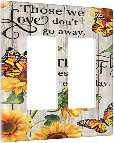 Miniatura 9 de LWDZLHD Cubierta rústica para interruptor de luz de girasol, mariposa, 3 cuadrillas, triple balancín, placa de pared de madera, placa frontal