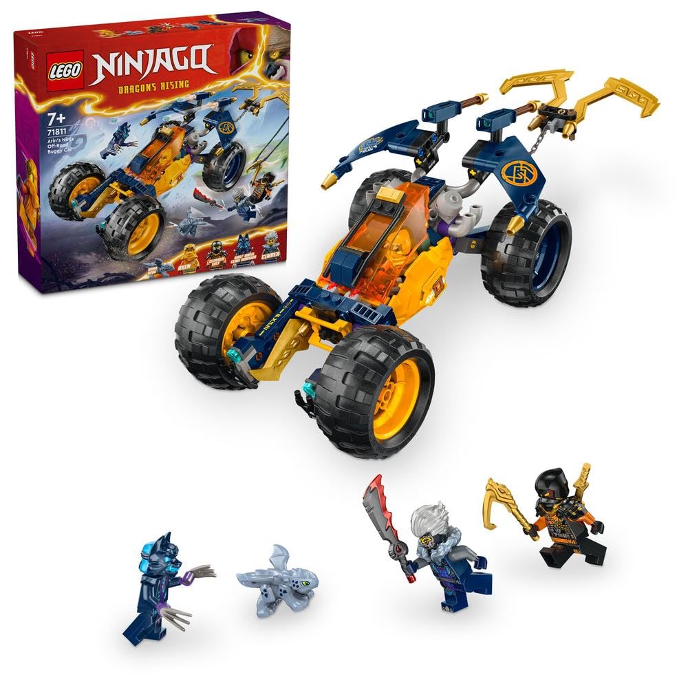 NINJAGO Arin’s Ninja Off-Road Buggy Car Toy, Dragons Rising Set with Dragon Figure and 4 Ninja Character Minifigures for 7 Plus Year Old Kids, Boys & Girls, Vehicle Model, Gift Idea 71811