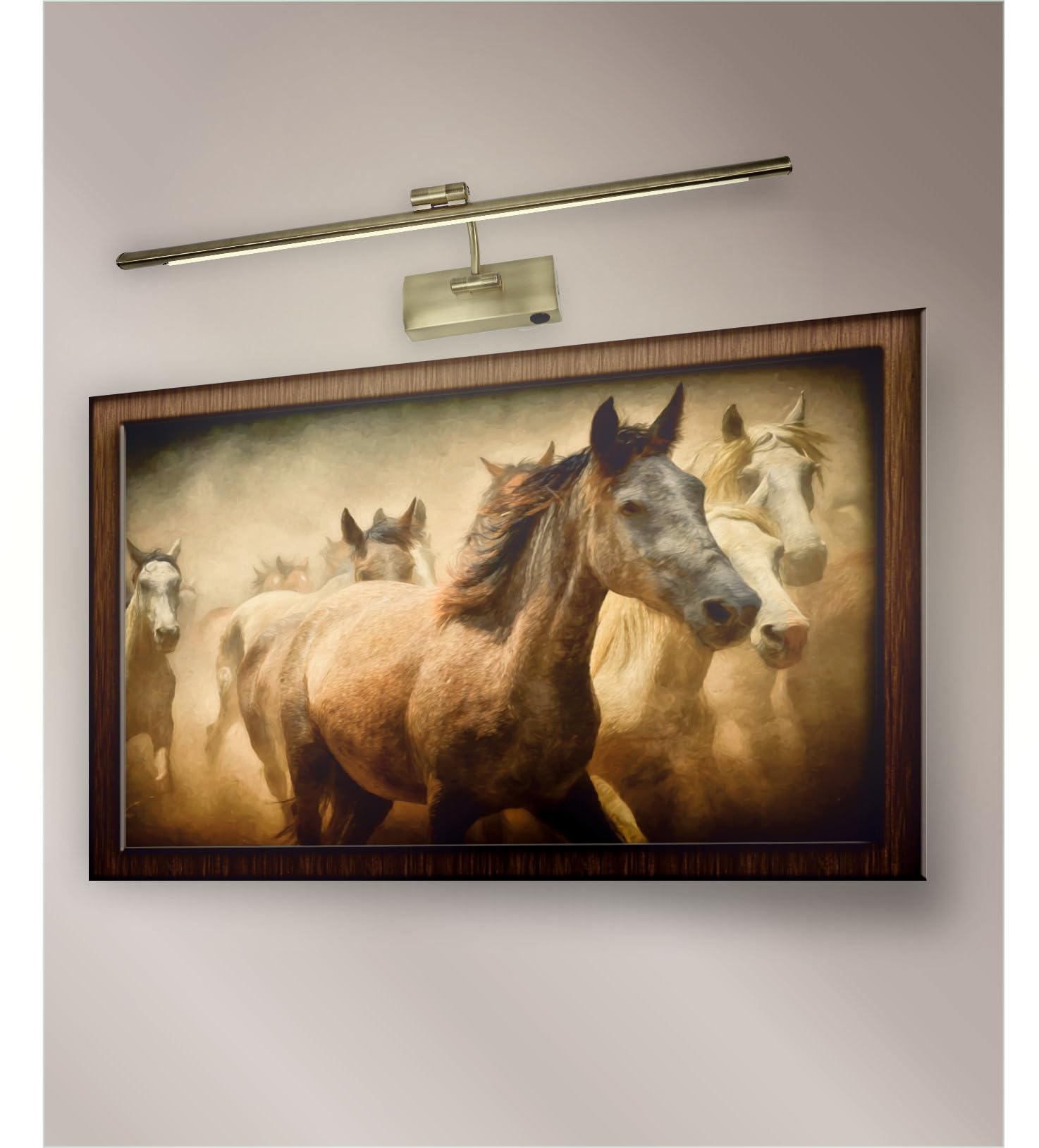 Aplique LED de pared para iluminar cuadros, espejos, murales, 12W estilo tradicional, luz cálida 3000K, bronce antiguo, articulado. 55cm. con interruptor