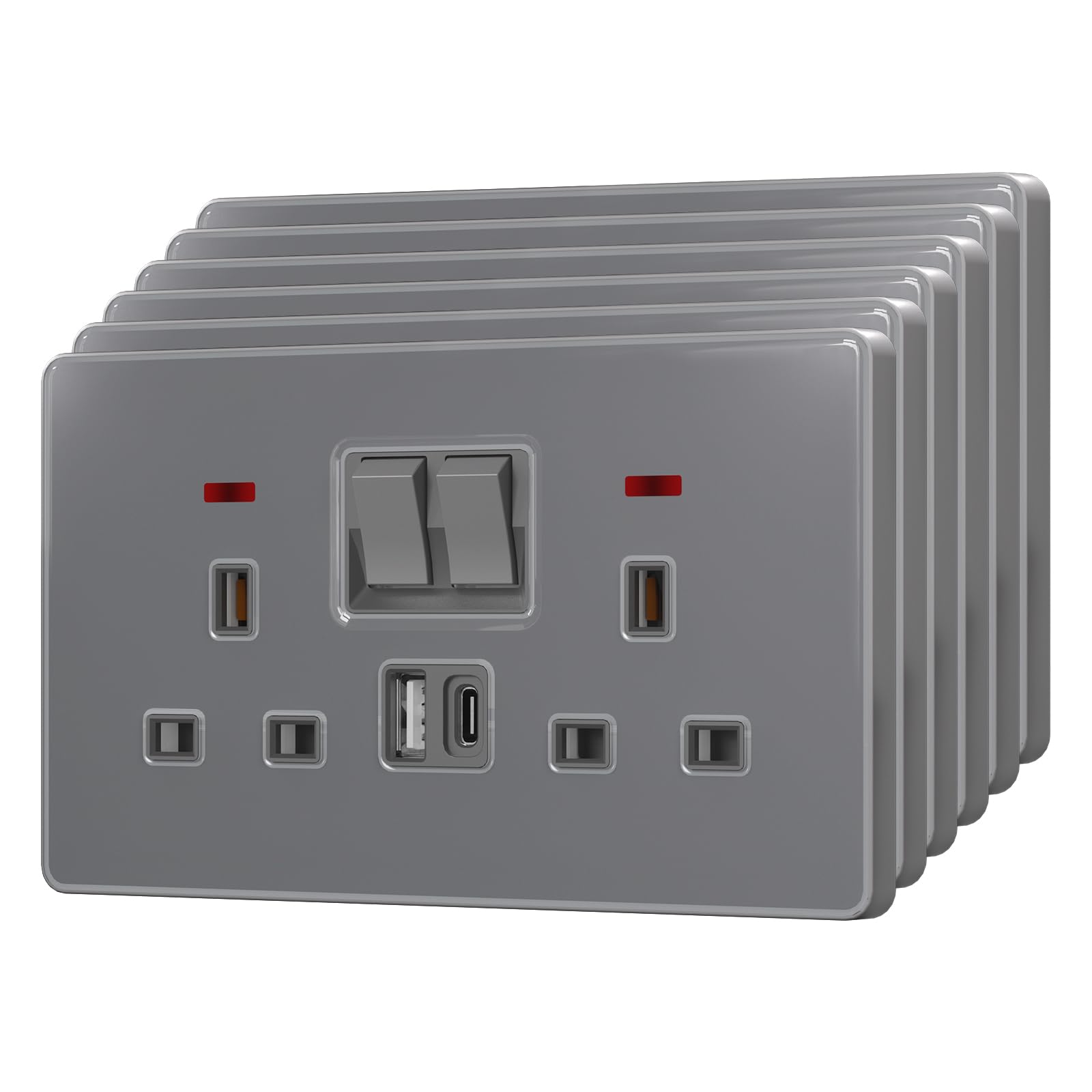 BSEED Single Socket with 20W USB-C Fast Charging,Glass Switched Wall Socket,LED Indicator Light,UK Standard 13A Electric Power Outlet,Screws Included
