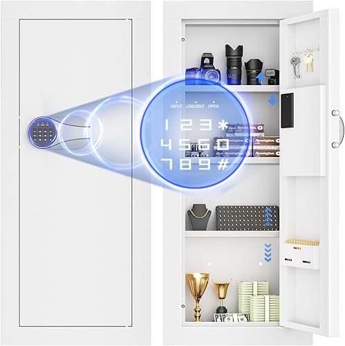 INTERGREAT Cajas fuertes de pared resistentes de 33 pulgadas de alto, color blanco, resistente al fuego en la pared con estante extraíble, cerradura