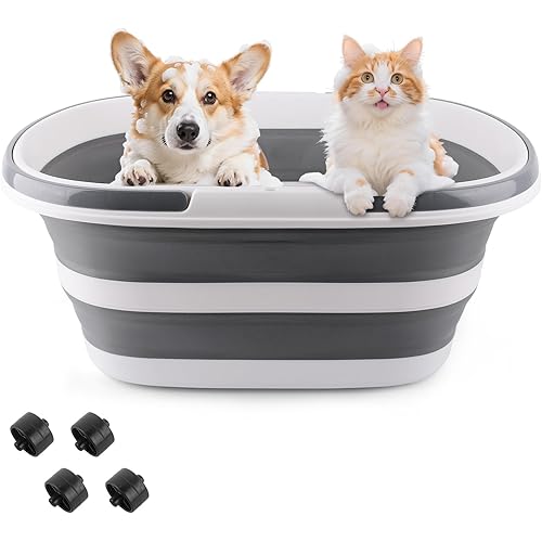 Extra Large Collapsible Bucket 35L Mop Bucket With Handles & Wheels, Plastic Wash Basin Pet Bath Tub for Puppy Dogs Cats, Folding Laundry Basket Clothes Storage Organizer RV Outdoor Camping Essentials