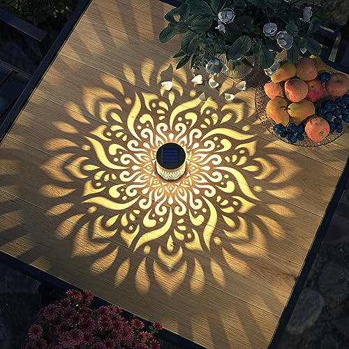 Gardencave F01 4 Pack Solar Fence Lights Solar Outdoor Wall Lights Metal Solar Powered Deck Step Lights Mandala Theme Waterproof Fence Solar Light thumb #4