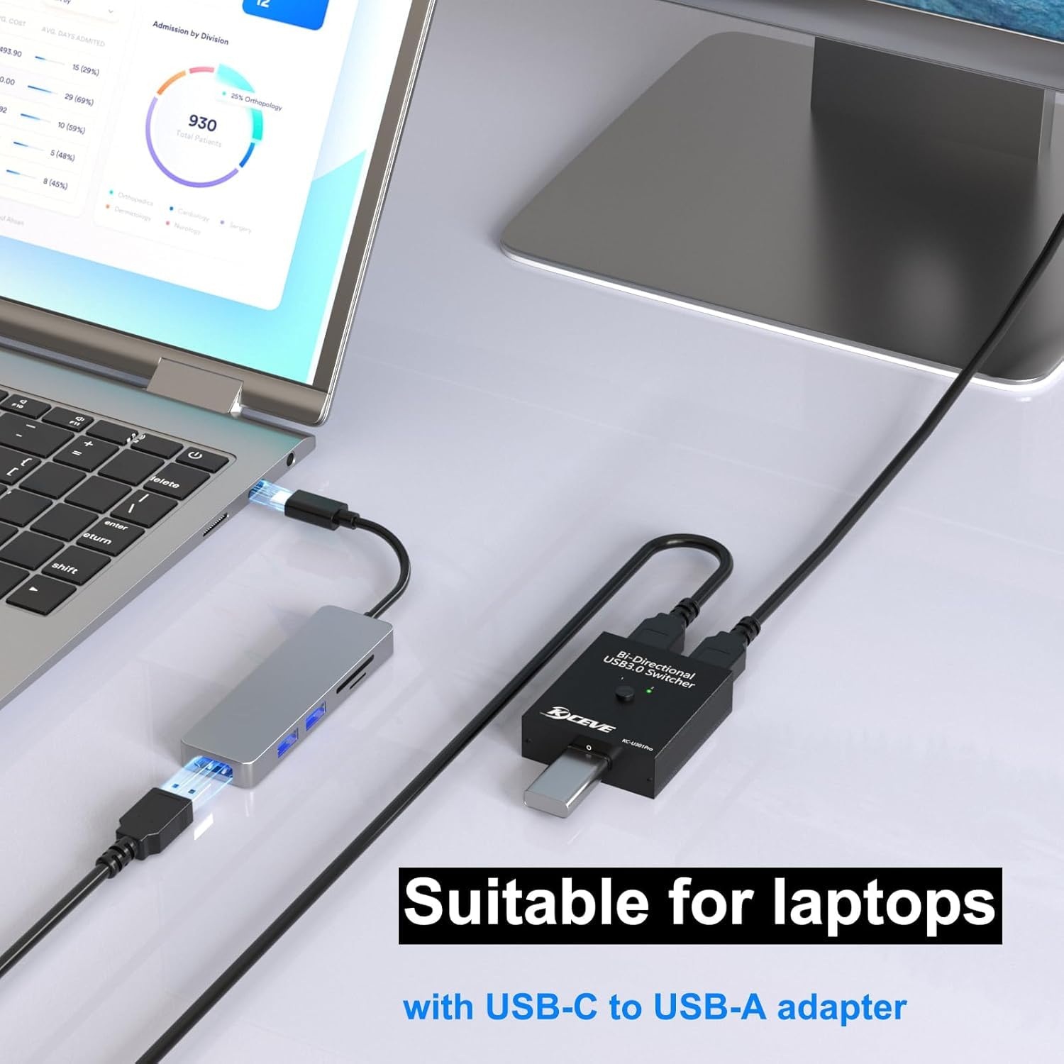 USB 3.0 Switch Selector, Reyoten Bi-Directional USB Switch 2 in 1 Out / 1 in 2 Out, USB3.0 KVM Switcher for 2 Computers Share Keyboard Mouse Scanner Printer