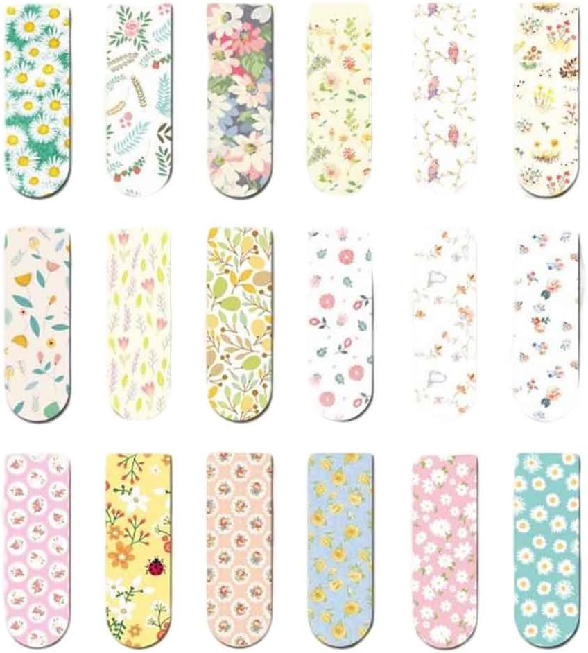 18 Piezas Mini Imán Bookmark Clips de Papel Pegatinas Magnéticas Regalos, Flores de Primavera