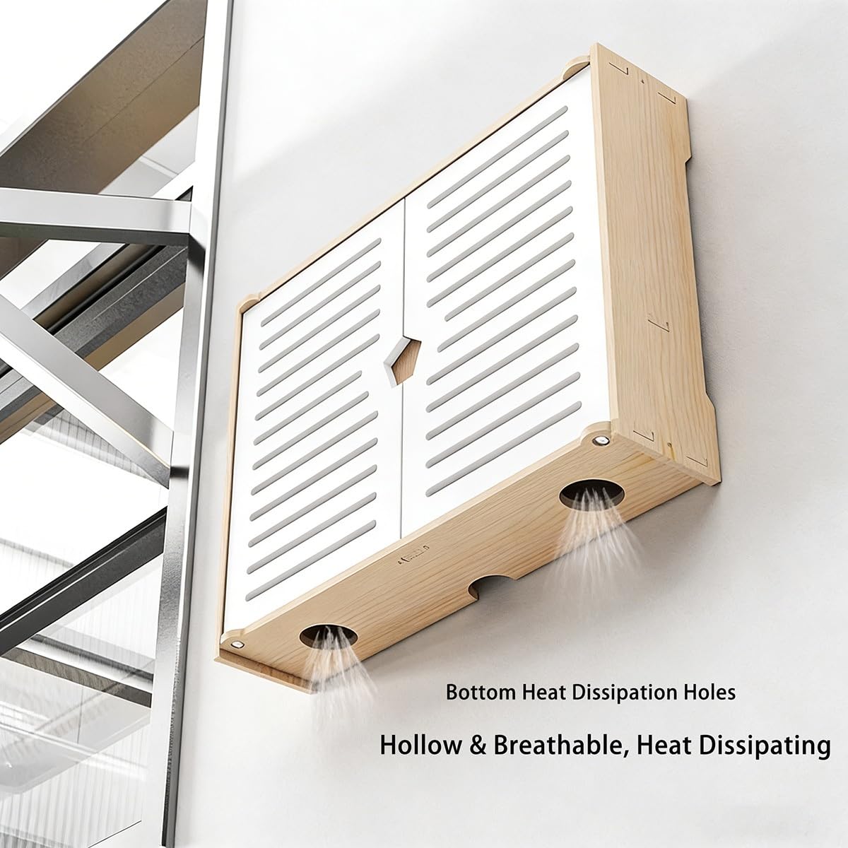 Organisateur de routeur Mural，Support WiFi en Bois avec Dissipation Thermique, Gestion de câbles et sans perçage pour Modem, décodeur TV, Salon(42x38CM16.5x15in)