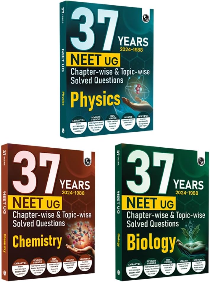 (Old Edition) PW 37 Years NEET Previous Year Solved Question Papers Physics, Chemistry and Biology Combo Set of 3 Books PYQs Chapterwise Topicwise ... 2025 with Newly Added Topics [Paperback] PW