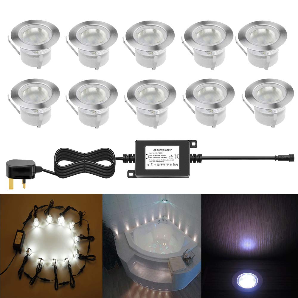Chnxu Men's Cold White 45Mm Cool White Led Decking Lights Kitchen Plinth Lights Outdoor Low Voltage Ip67 Waterproof Deck Lighting Kits Pack Of 10