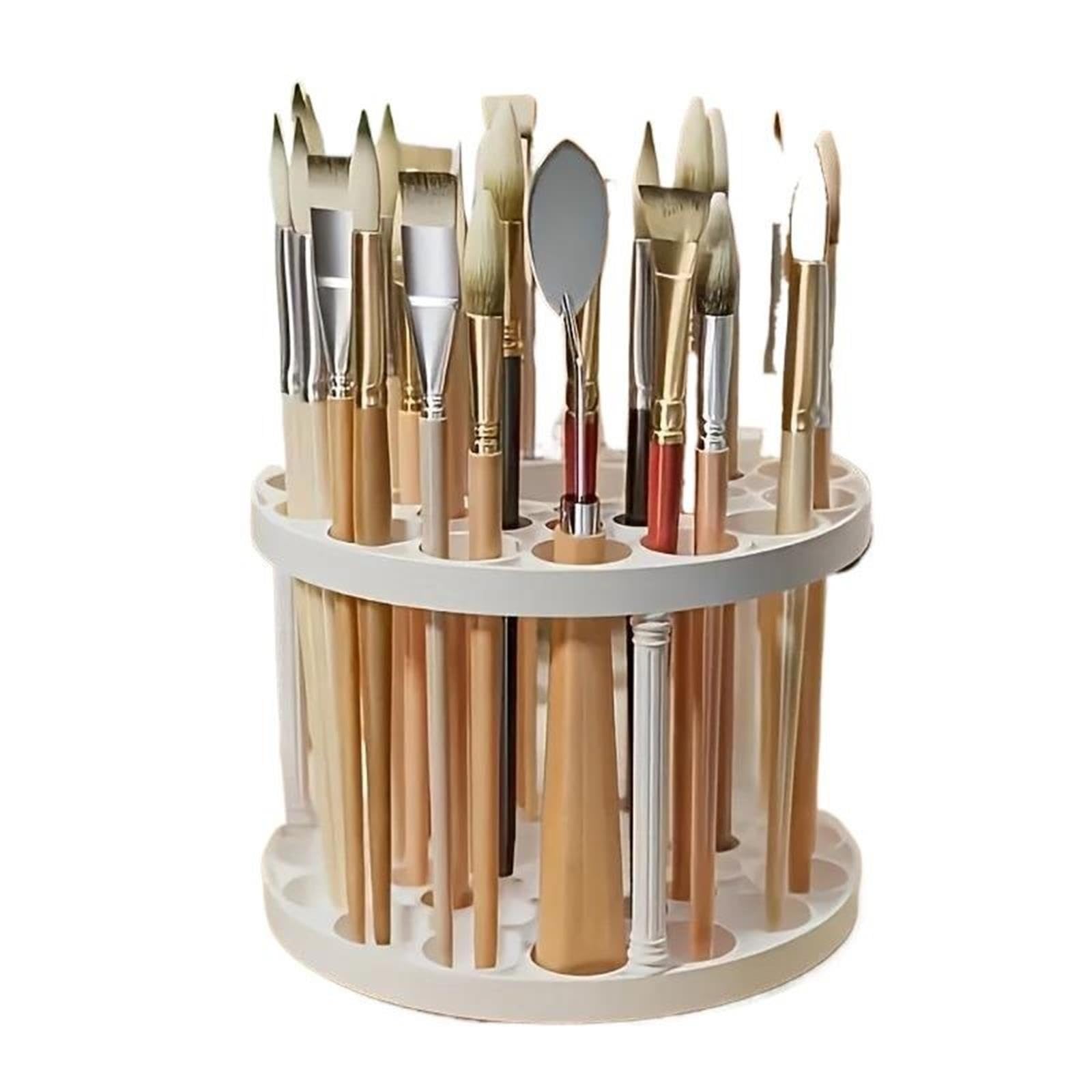 Organizer da Scrivania Rotante Portaspazzole rotante | Elegante organizer in plastica bianca for pennelli artistici, salvaspazio con finitura satinata