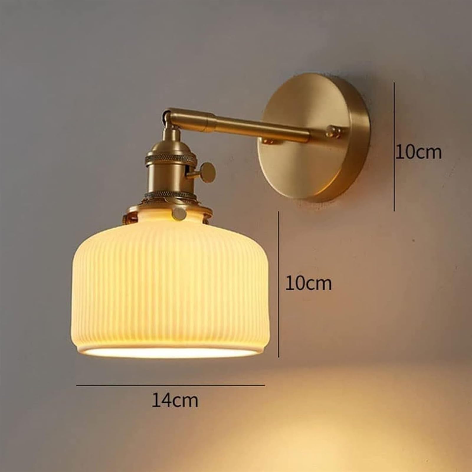Luce da Muro Applique da Parete in Ottone Lampade Regolabili con Paralume in Ceramica, in Rame Lampada per Camera Letto Lampada Parete Interno