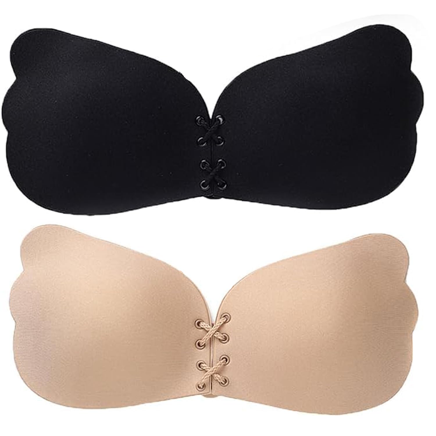 prime cart Adhesive Bra 2 Pieces Strapless Sticky Invisible Push up Silicone Bra for Backless Dress with Nipple Covers Nude. (in, Cup Band, B, 34, Regular, Standard, Beige & Black)-picture-27