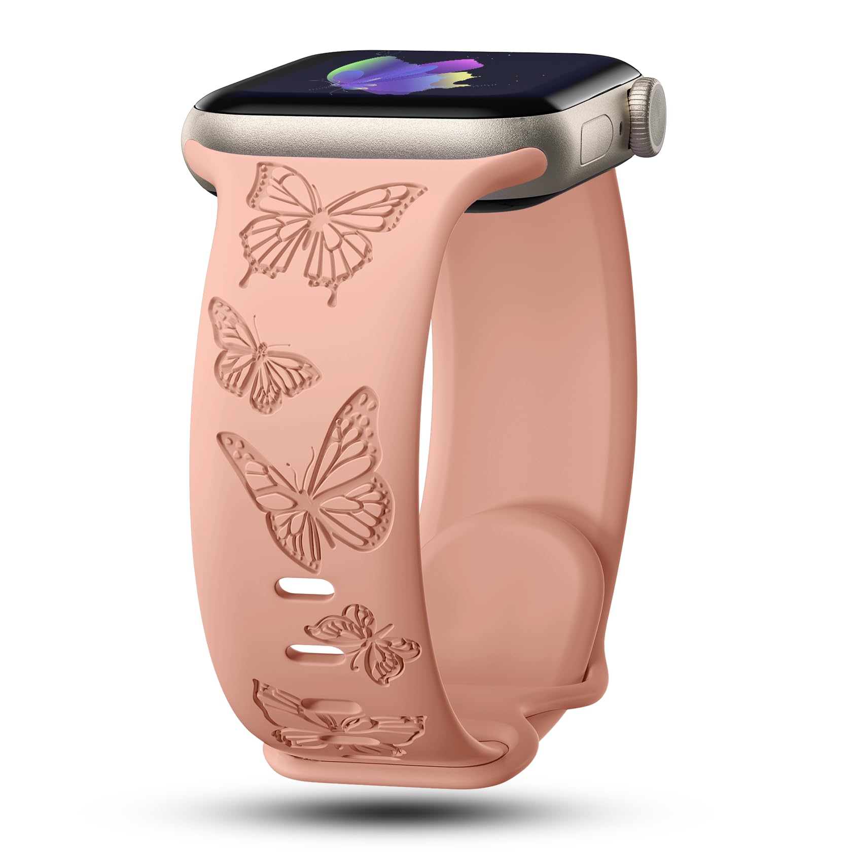 IKANFI Butterfly Engraved Bands Compatible with Apple Watch Band 41mm 40mm 38mm 49mm 46mm 49mm 46mm 45mm 44mm 42mm Women, Silicone Sport Strap for iWatch Series SE 10 9 8 7 6 5 4 3 2 1 SE Ultra