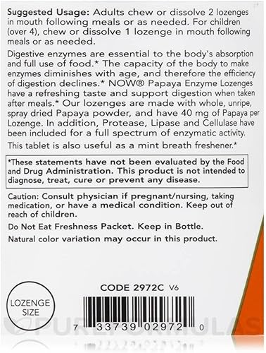 Miniatura 5 de Enzimas de papaya (masticables) - 360 pastillas por NOW