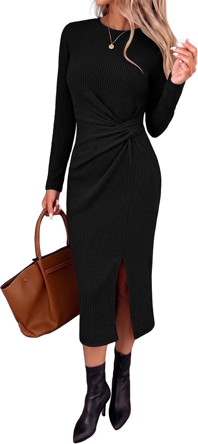  Long Sleeve Dress for Women Fall Wedding Guest Dress Sweater Dress thumbnail