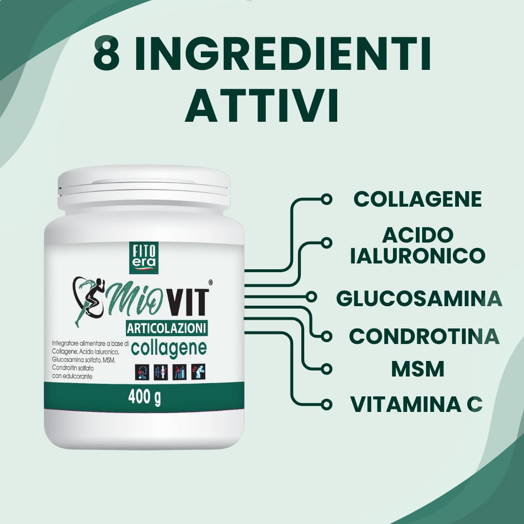 FITOERA MIOVIT ARTICOLAZIONI 400g – Collagene, MSM, Glucosamina per Sollievo Articolare, Dolori e Mobilità – Integratore Ossa e Cartilagini – Made in Italy