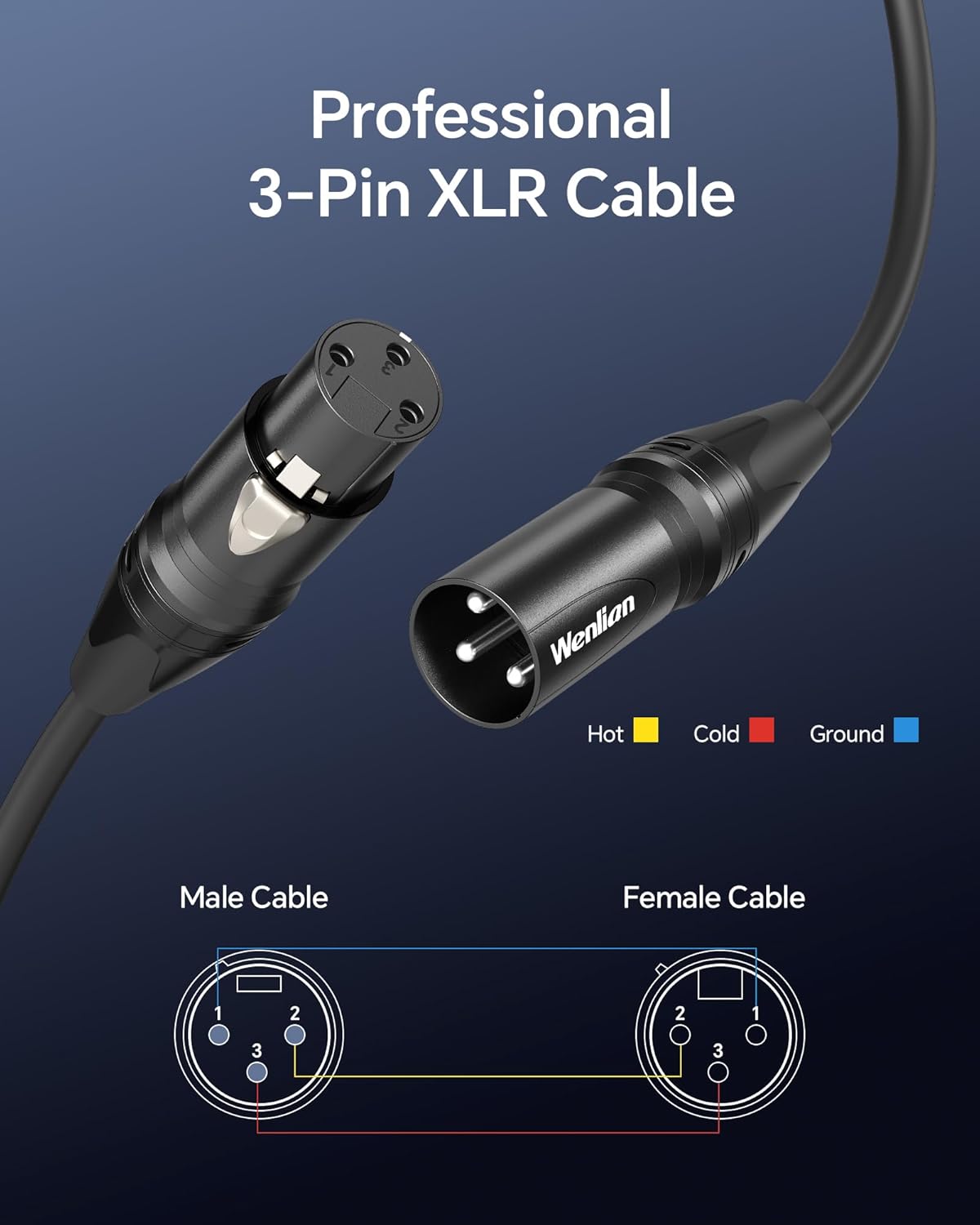 10ft XLR Cable for Microphone 2-Pack, XLR Male to Female Balanced Cable, Nickel-Plated 3-Pin, Chuck-Type Strain Relief, Shielded Low Noise OFC Mic Cord for Mixers, Speakers, Stage & Live (Black)
