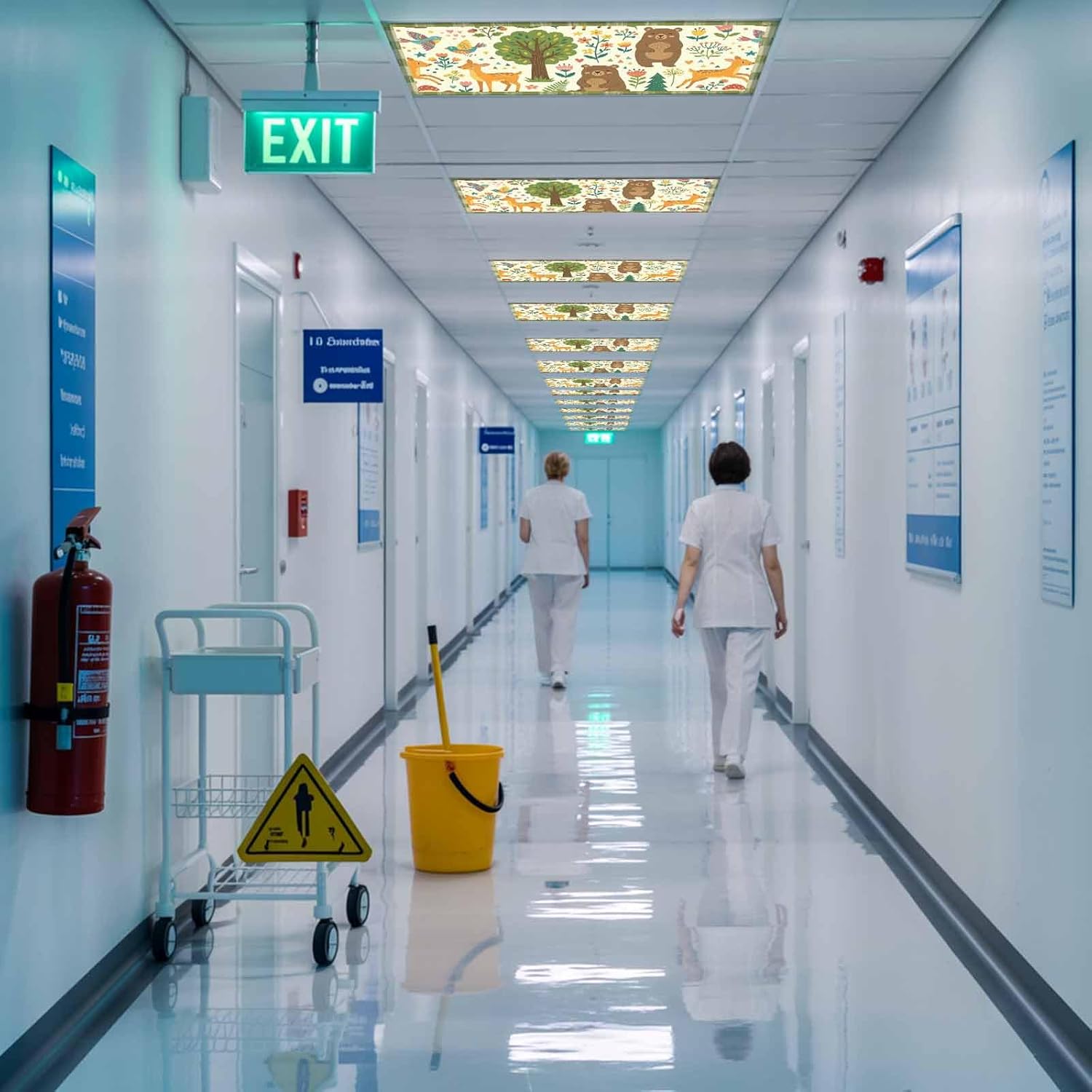 Green Beige Forest Animals Fluorescent Light Covers for Ceiling Lights 4x2 feet,4 Pack Magnetic Light Filters for Classroom,Cartoon Deer Bears Botanical Fluorescent Lamp Shade Panel for Office School