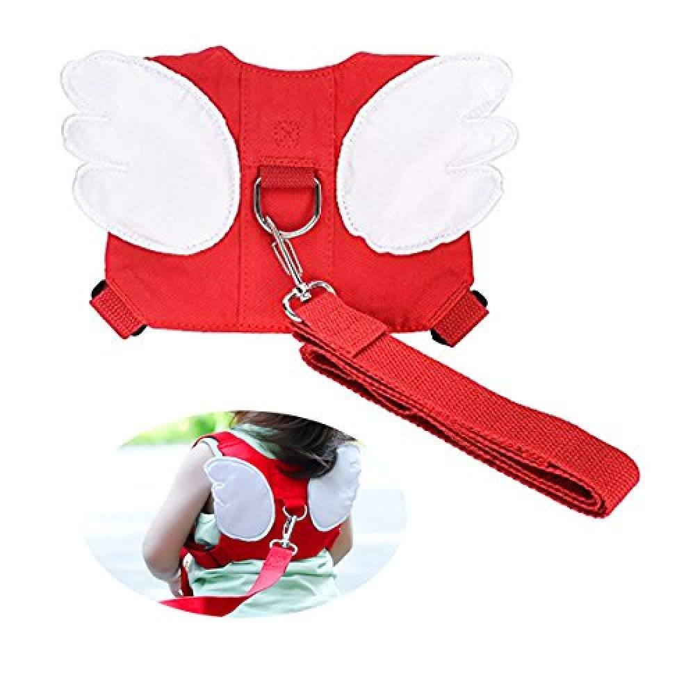 Jolik Baby Safety Walking Harness-Child Toddler Walking Anti-Lost Belt Harness Reins with Leash Kids Assistant Strap Angel Wings Travel (Red)