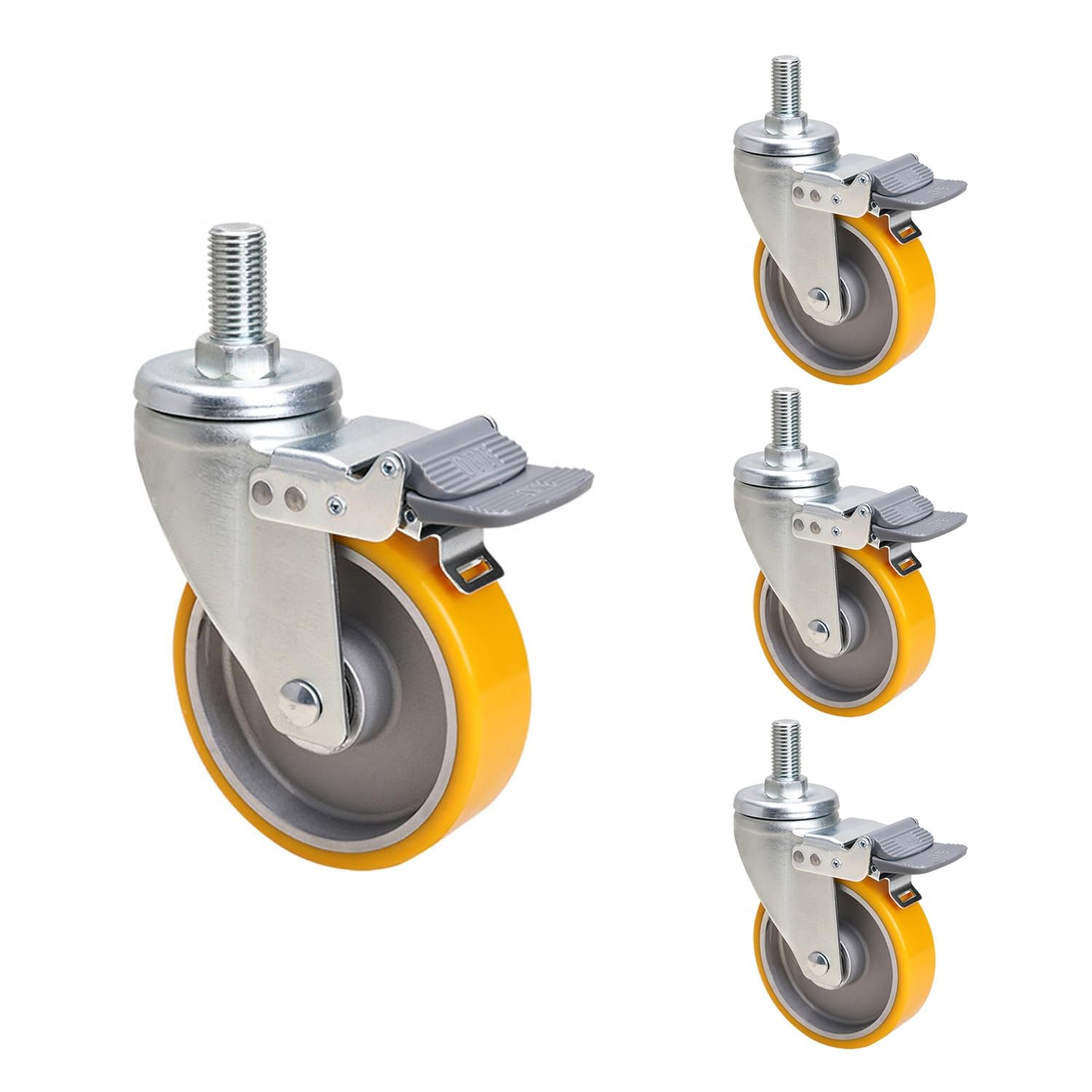 4/5/6 Cal do dużych obciążeń Skrętny Kółko jezdne z Hamulec, M16x25 mm trzpień gwintowany, Przemysłowy PU Zamienny Kółko jezdne, zestaw 4 sztuk(Hamulec,100mm)