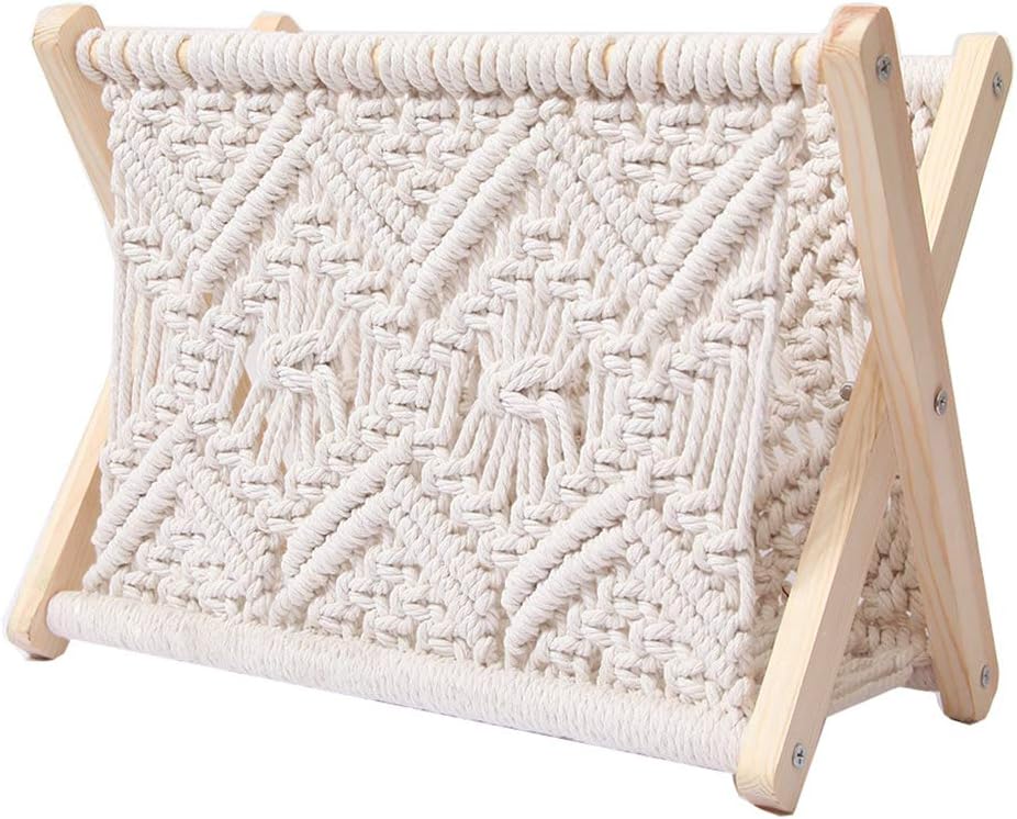 Nordic Cotton Woven Storage Basket Boho Macrame Magazine Rack Desktop Book Shelf Photo Props