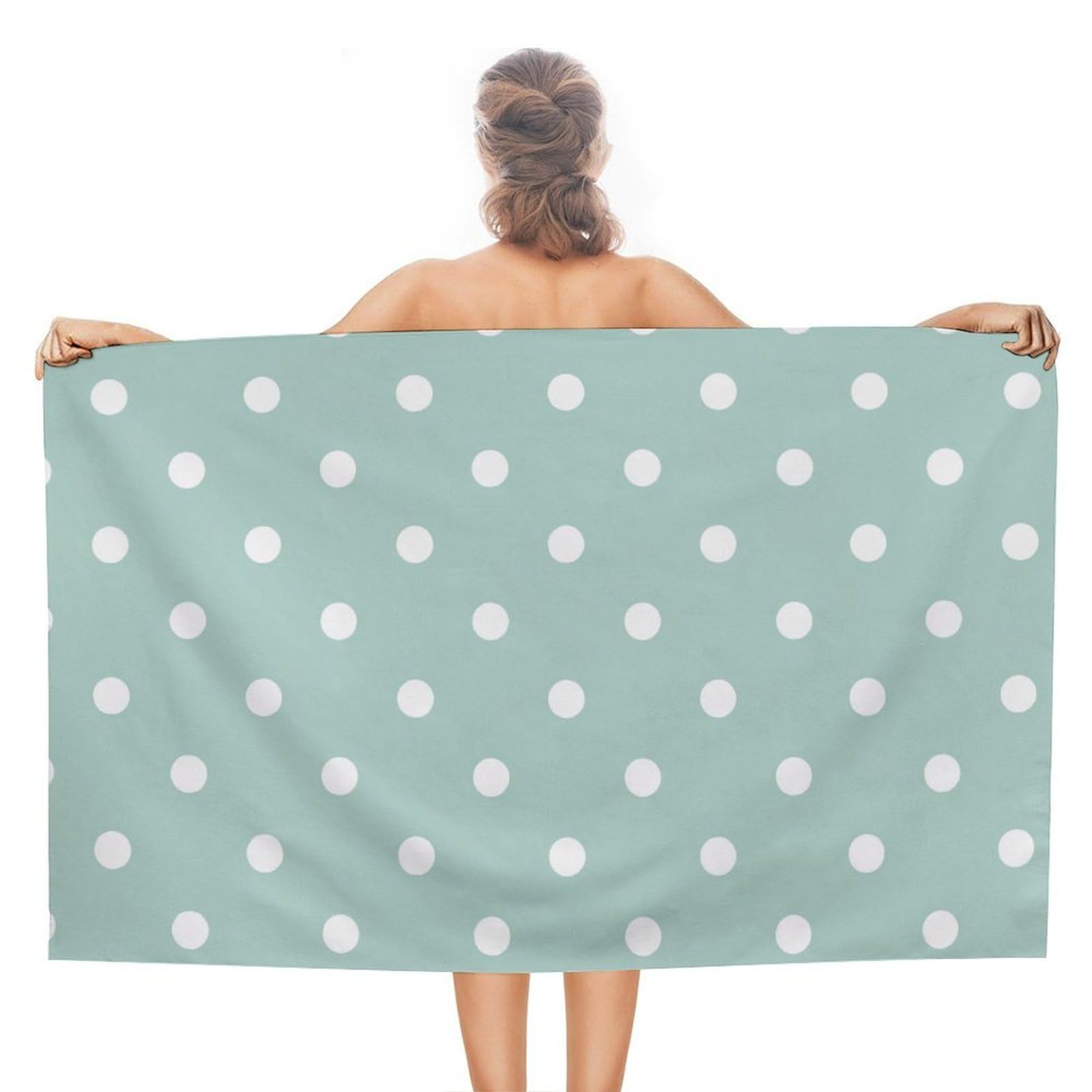 asbwuo White Polka Dots Pastel Mint Beach Towel