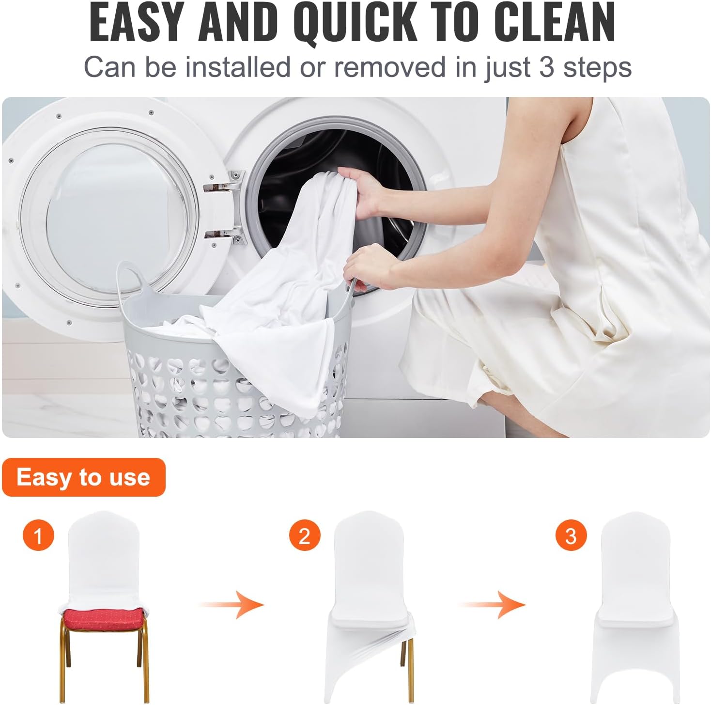 VEVOR 100 Pcs White Chair Covers Polyester Spandex Chair Cover Stretch Slipcovers for Wedding Party Dining Banquet Chair Decoration Covers