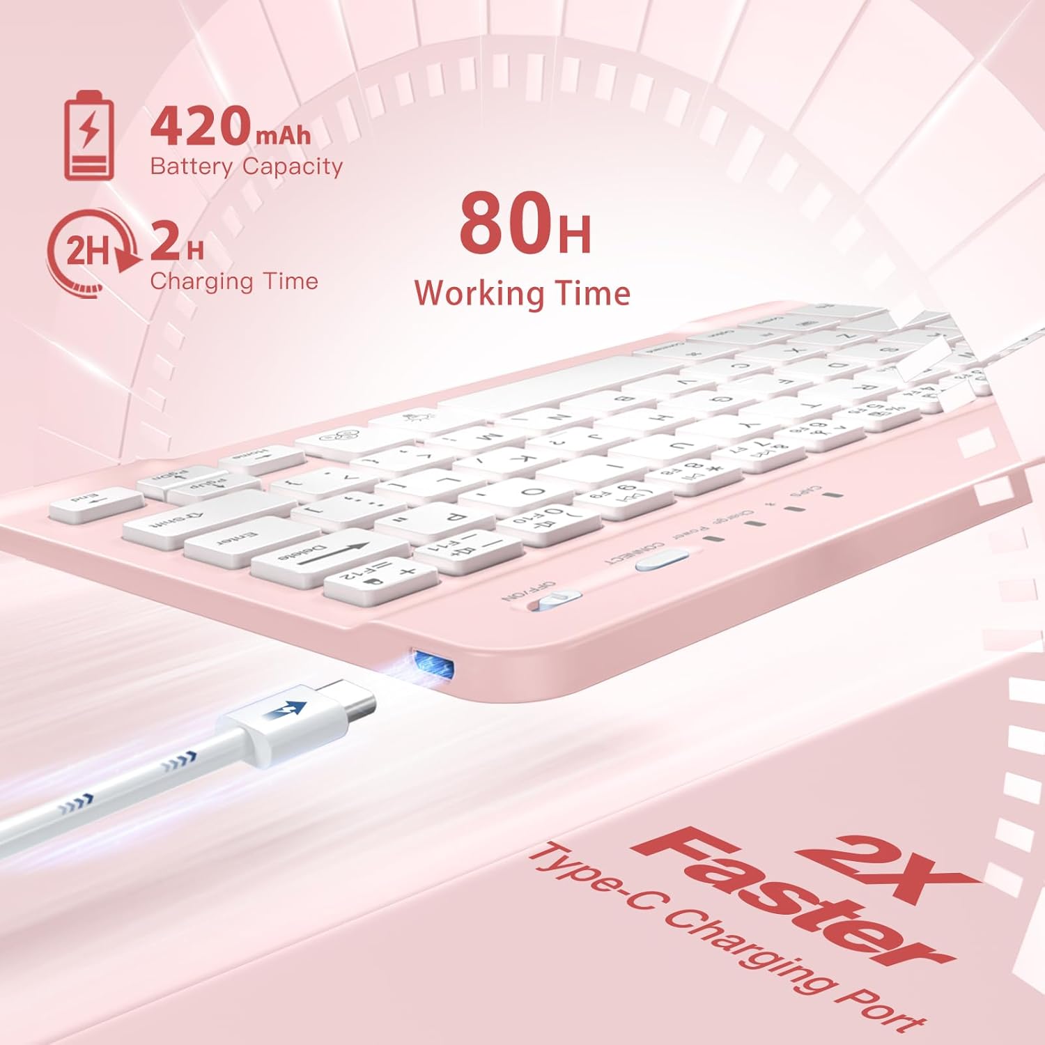 Harvopu for iPad mini 7 A17 Pro/6 Generation Keyboard Case 2024/2021 8.3 Inch,360° Rotating Clear Back Cover with 7 Color Backlit Detachable Keyboard, Pencil Holder for iPad mini 7th/6th Gen,Pink