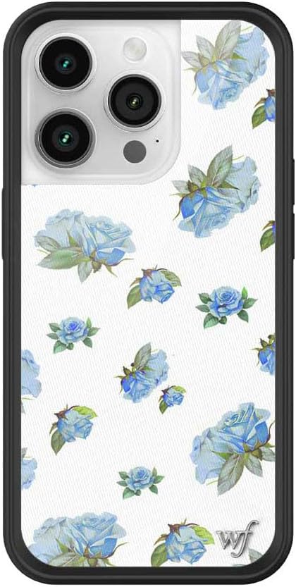 Wildflower Cases - Compatible with iPhone 14 Pro | Protective Black Bumper, 6.5ft Drop Test Certified, Women Owned Small Business | Floral Blue White Dainty Cute Trendy | Moonlight Rose