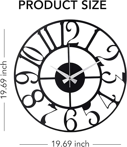 Miniatura 203 de Reloj de pared de metal de 20 pulgadas, redondo, silencioso, moderno, analógico, grande, funciona con pilas, reloj de pared para sala de estar, Negro