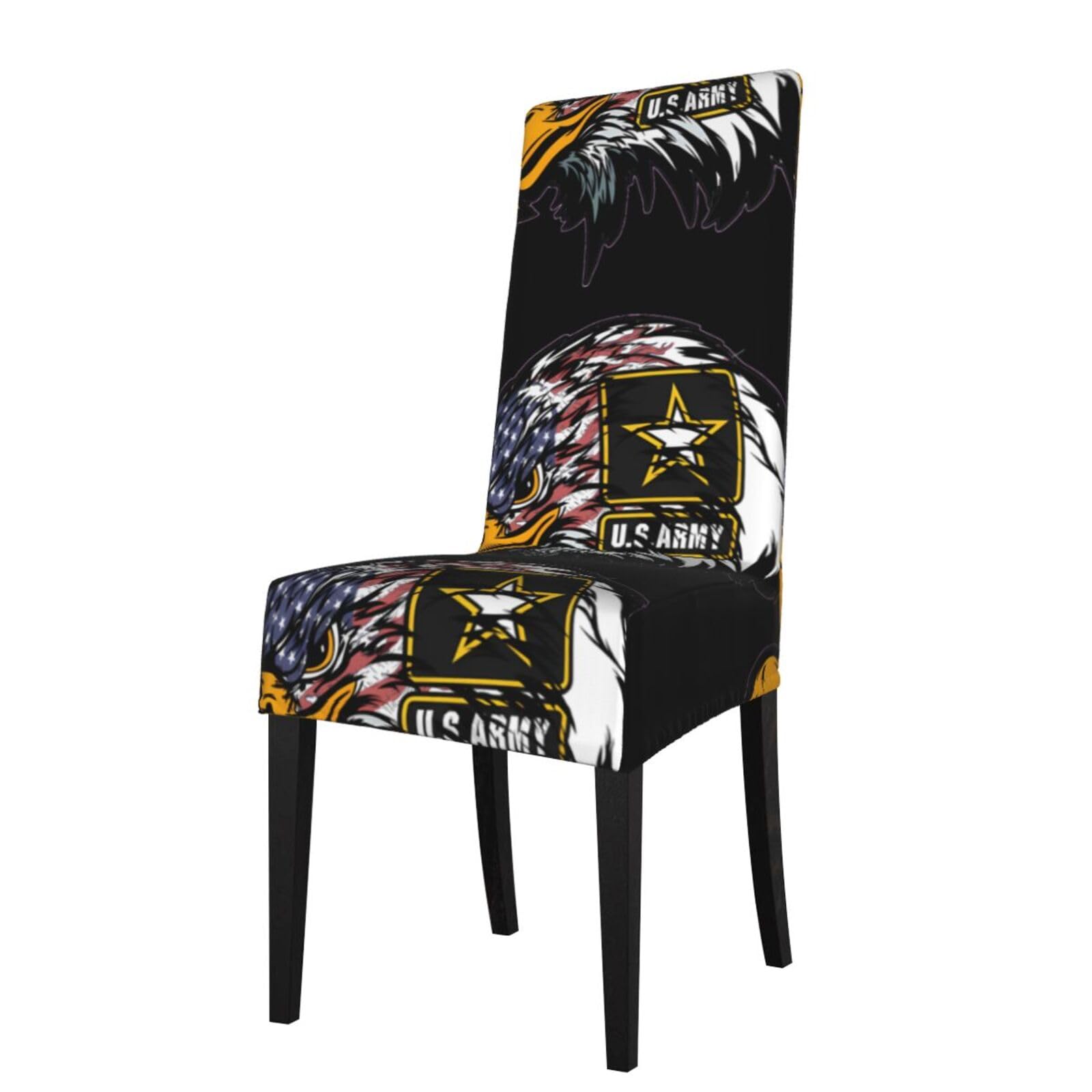 Hjfczh Black Us Army Cool American Flag Eagle Prints Dining Chair Throw Covers – Stretchy Spandex Furniture Layers For Refreshing Your Space - No Ironing Needed